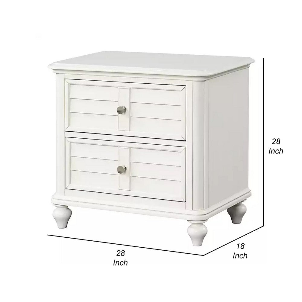 Benjara Kyna Nightstand, 2 Drawers, Classic Antique White Solid Wood, 28 Inch