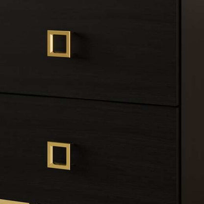 Benjara Lati Nightstand, 2 Drawers, Black Wood, Gold Metal, 24 Inch