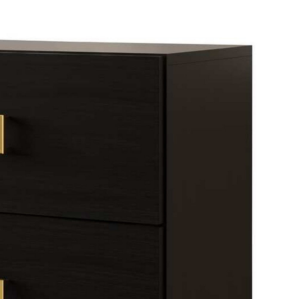 Benjara Lati Nightstand, 2 Drawers, Black Wood, Gold Metal, 24 Inch