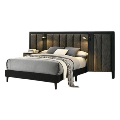 Benjara Fel Queen Size Bed, Dark Brown Wood Frame, Upholstered Headboard