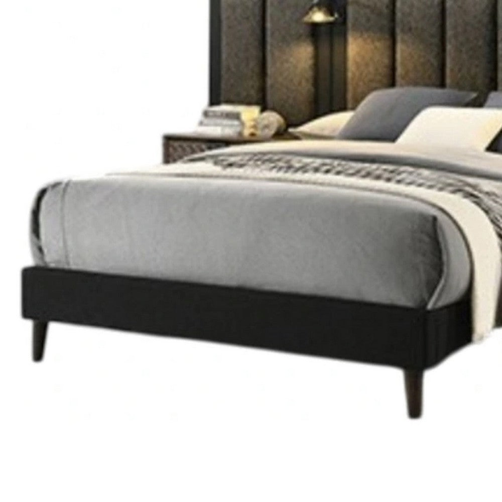 Benjara Fel Queen Size Bed, Dark Brown Wood Frame, Upholstered Headboard