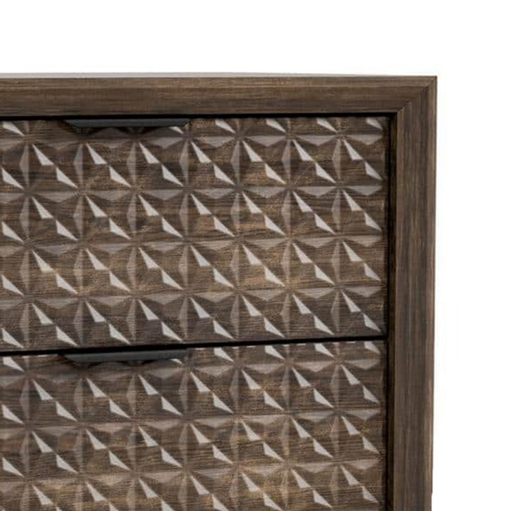 Benjara Fel Nightstand, 2 Drawers, Dark Brown Wood, 25 Inch