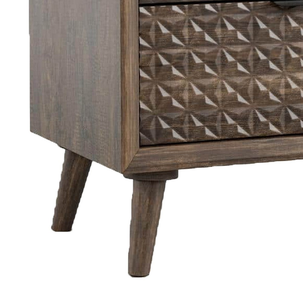 Benjara Fel Nightstand, 2 Drawers, Dark Brown Wood, 25 Inch