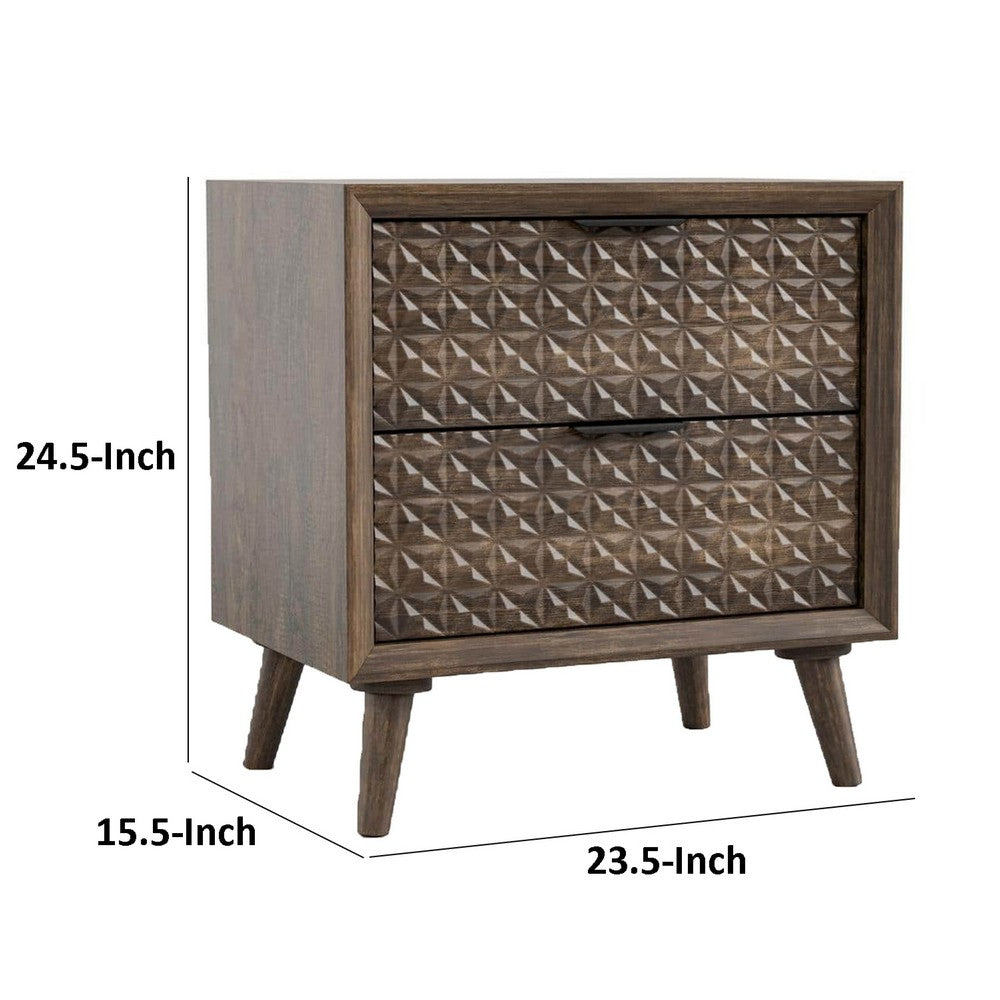 Benjara Fel Nightstand, 2 Drawers, Dark Brown Wood, 25 Inch