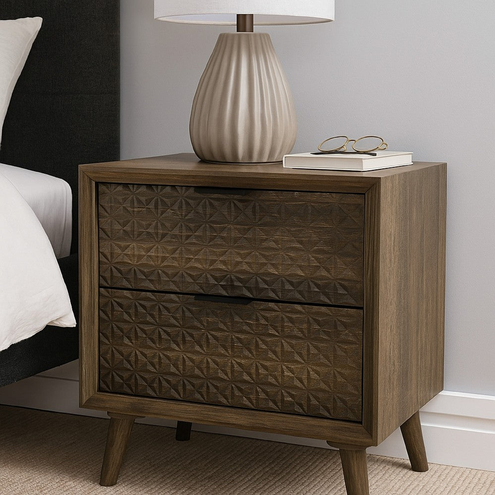 Benjara Fel Nightstand, 2 Drawers, Dark Brown Wood, 25 Inch