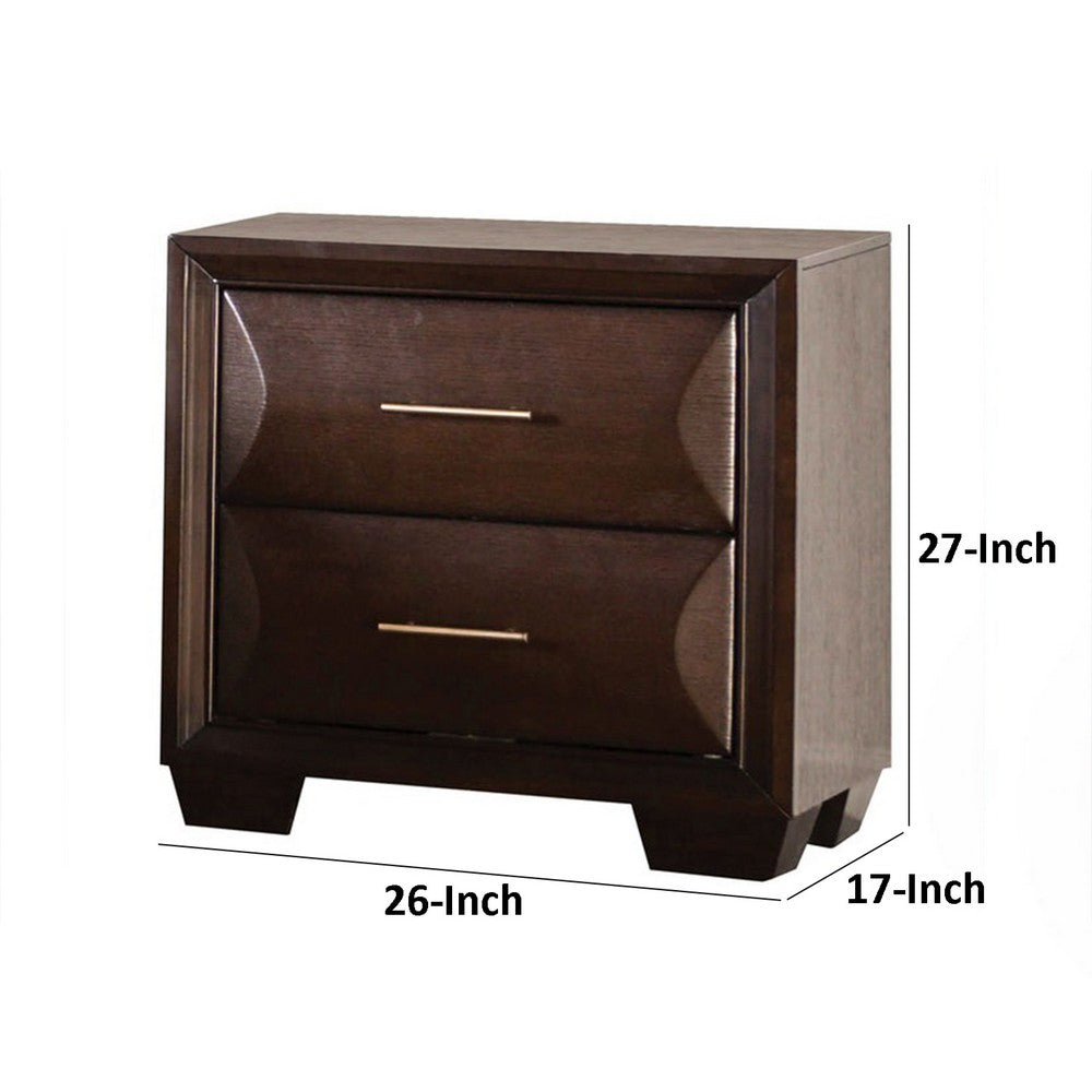 Benjara Nitz Nightstand, 2 Drawers, Espresso Brown Solid Wood, 27 Inch