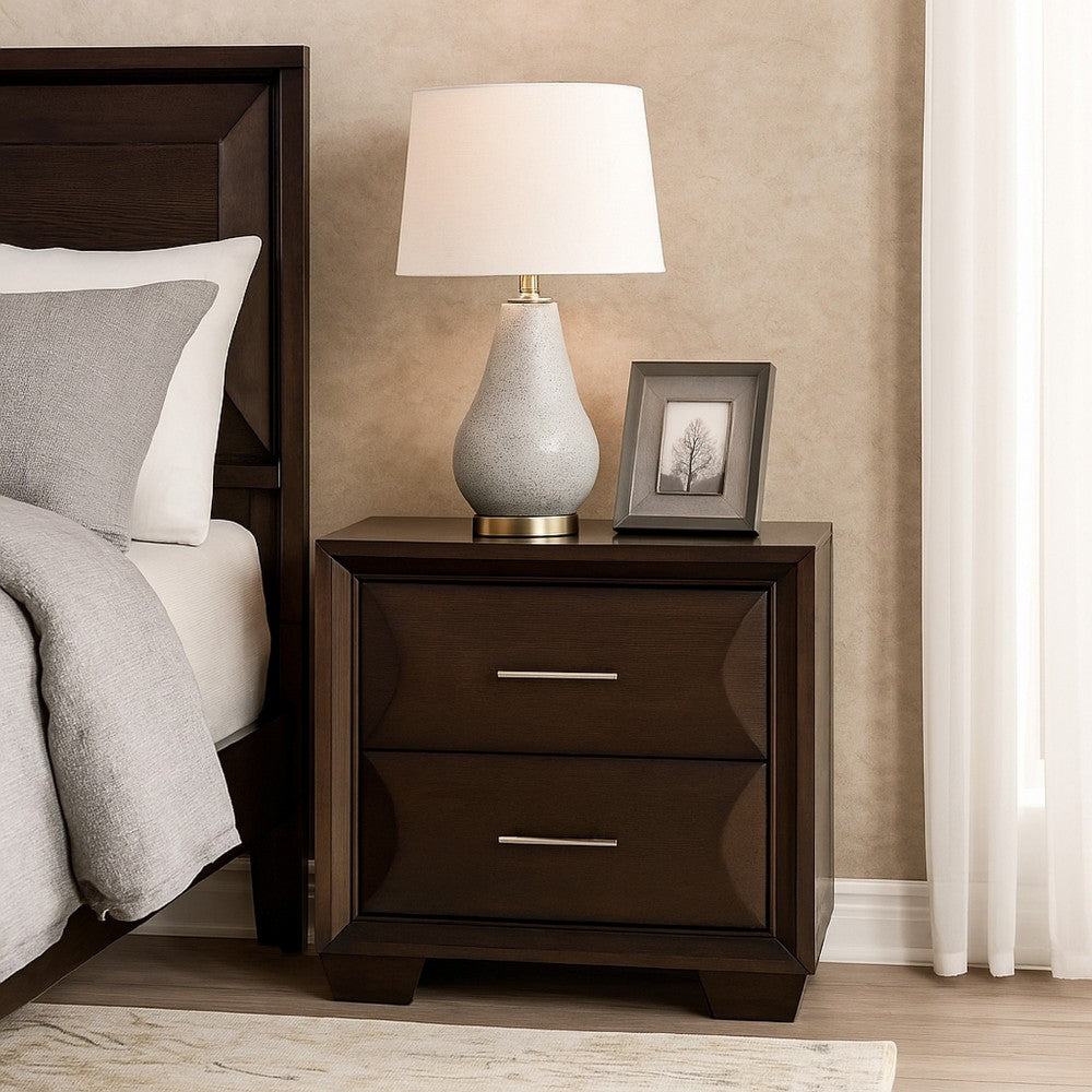 Benjara Nitz Nightstand, 2 Drawers, Espresso Brown Solid Wood, 27 Inch