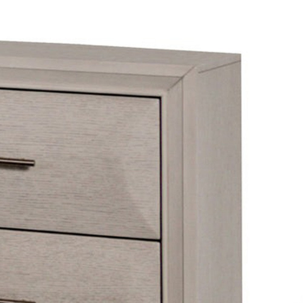 Benjara Nitz Nightstand, 2 Drawers, White Solid Wood, Metal Handles, 27 Inch