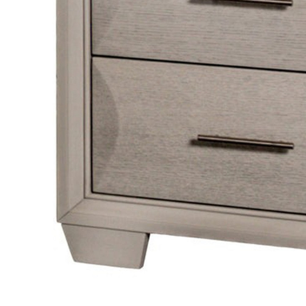 Benjara Nitz Nightstand, 2 Drawers, White Solid Wood, Metal Handles, 27 Inch
