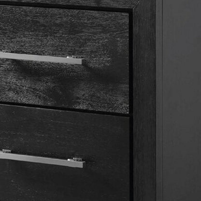 Benjara Ashen Nightstand w USB, 2 Drawers, Black Solid Wood, Chrome Metal, 26 Inch