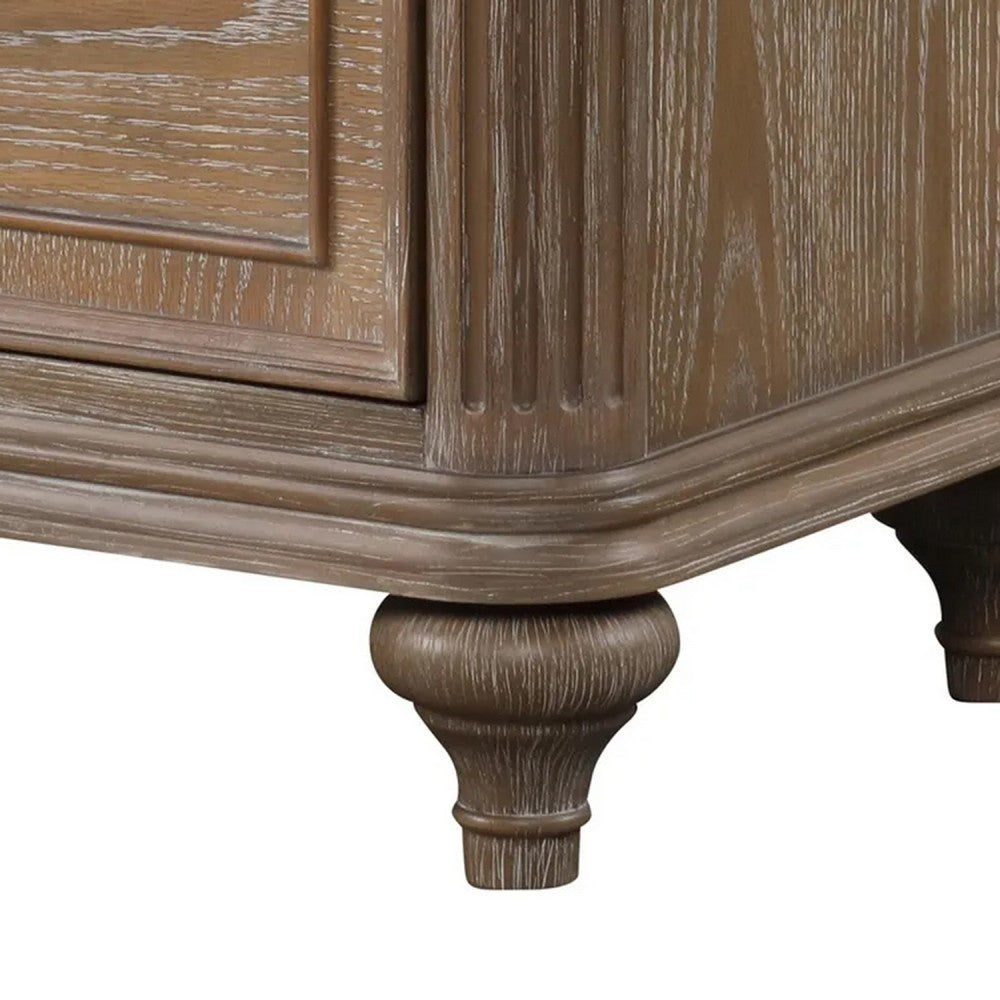 Benjara Lyla Nightstand w USB, 2 Drawers, Rustic Oak Solid Wood Frame, 30 Inch