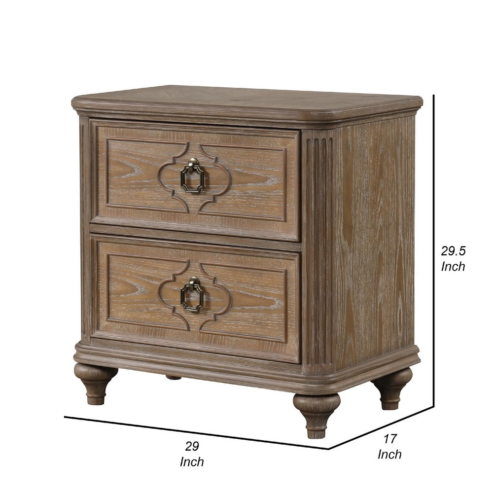 Benjara Lyla Nightstand w USB, 2 Drawers, Rustic Oak Solid Wood Frame, 30 Inch