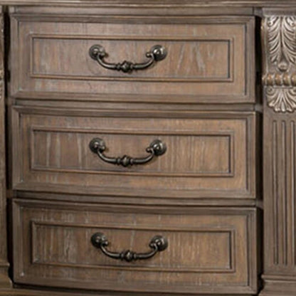 Benjara Reven Nightstand, 3 Drawers, Weathered Oak Brown Wood, Metal, 31 Inch