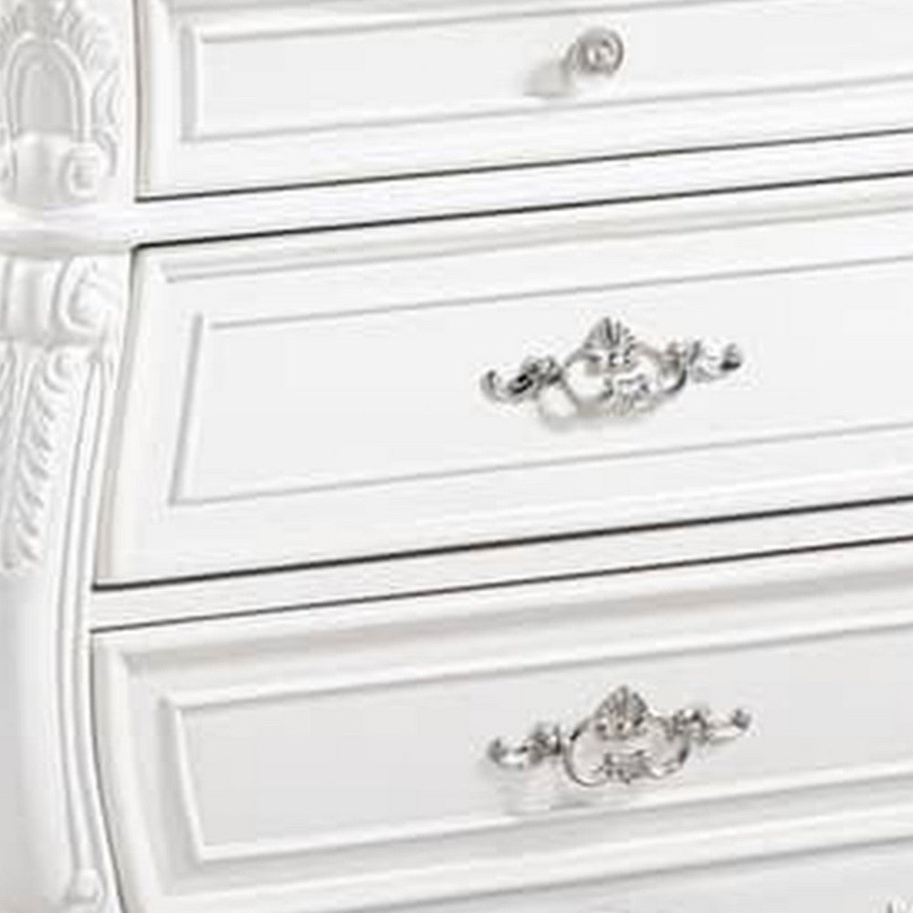 Benjara Valena Nightstand, 3 Drawers, White Solid Wood, Metal Handles, 31 Inch