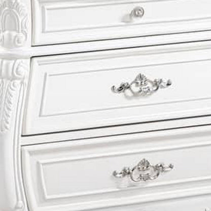 Benjara Valena Nightstand, 3 Drawers, White Solid Wood, Metal Handles, 31 Inch