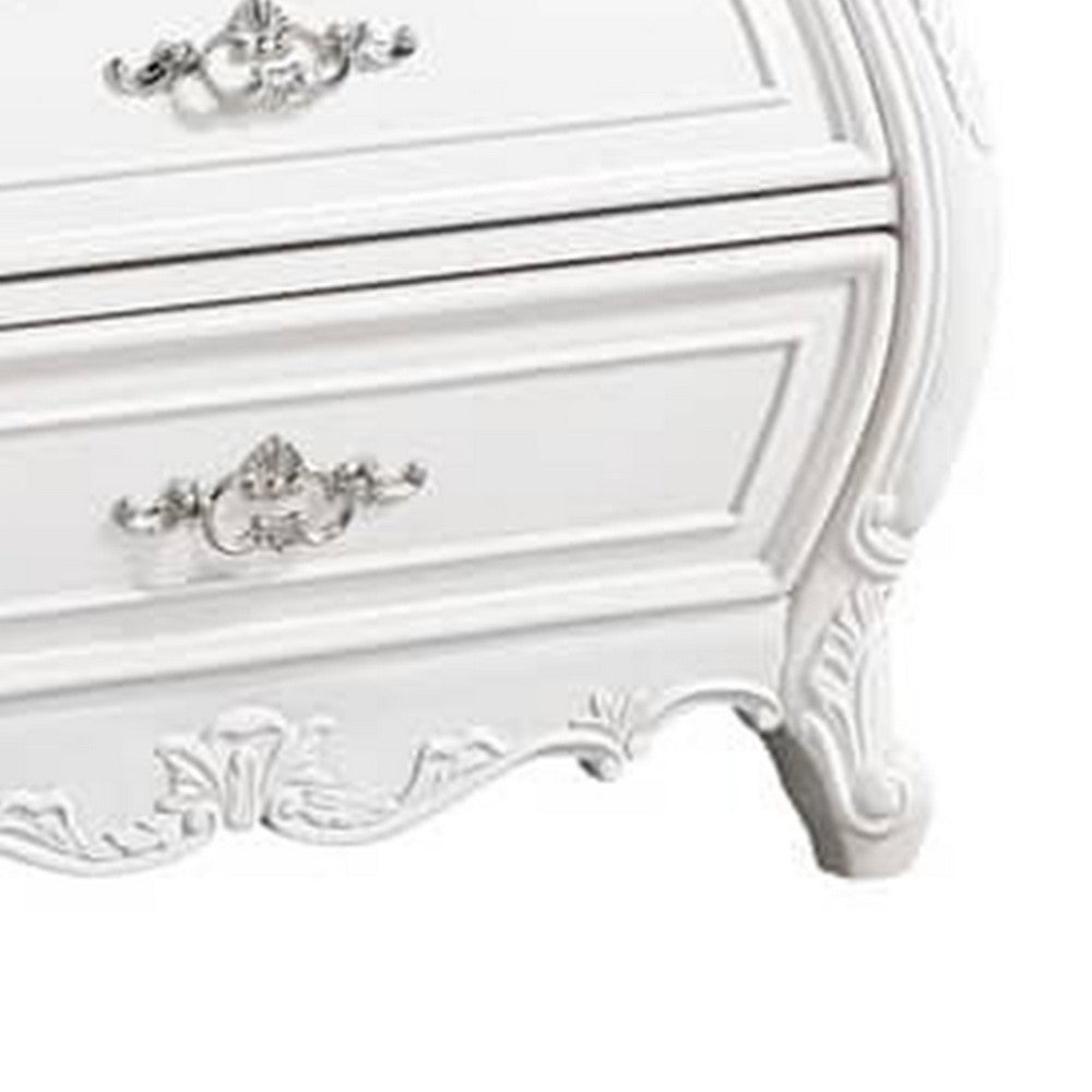 Benjara Valena Nightstand, 3 Drawers, White Solid Wood, Metal Handles, 31 Inch