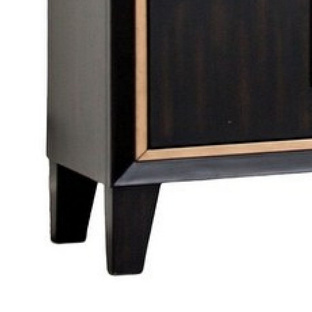 Benjara Yada Nightstand, 2 Drawers, Espresso Brown Solid Wood, Gold, 27 Inch