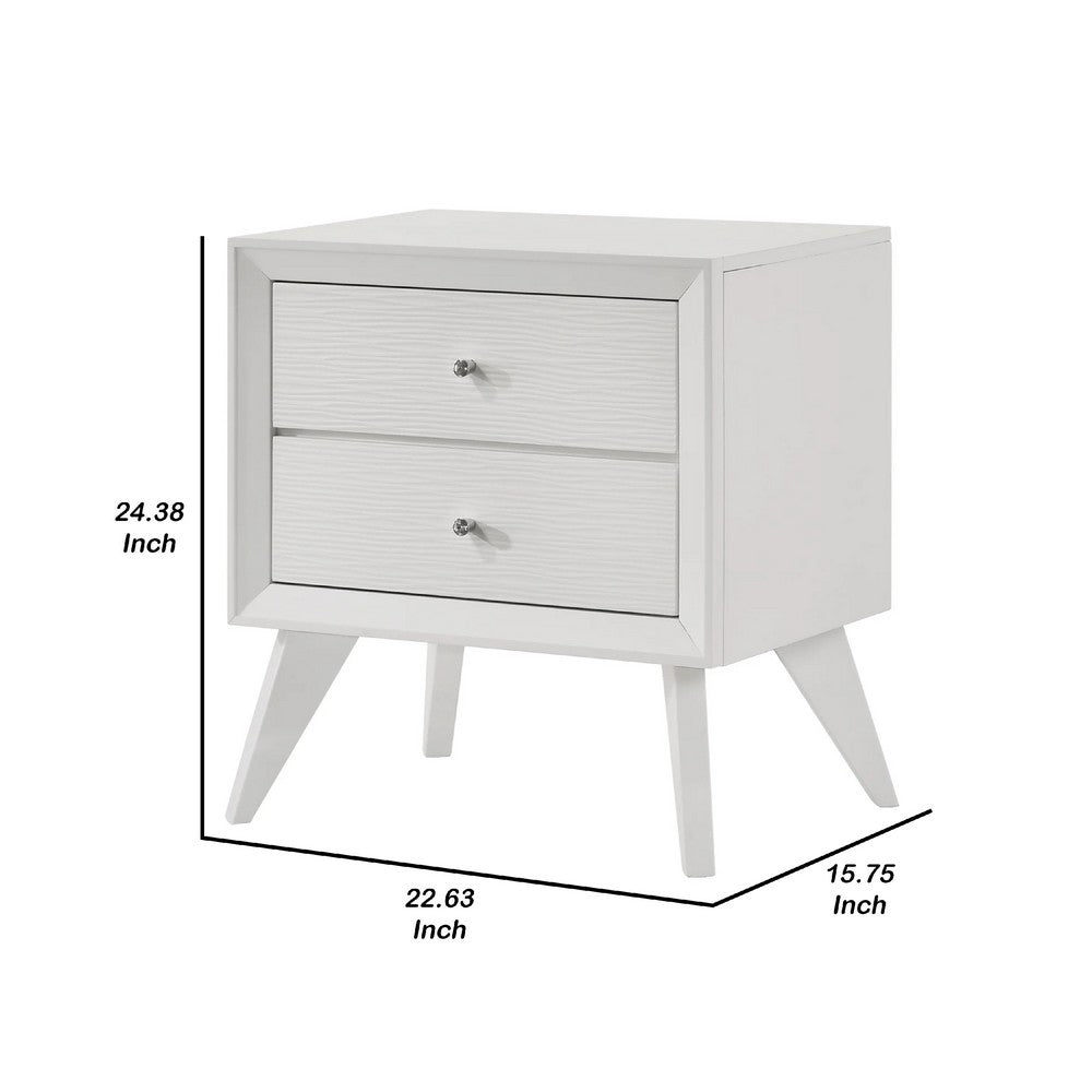 Benjara Tory Nightstand, 2 Drawers, White Solid Wood, Bronze Round Knobs