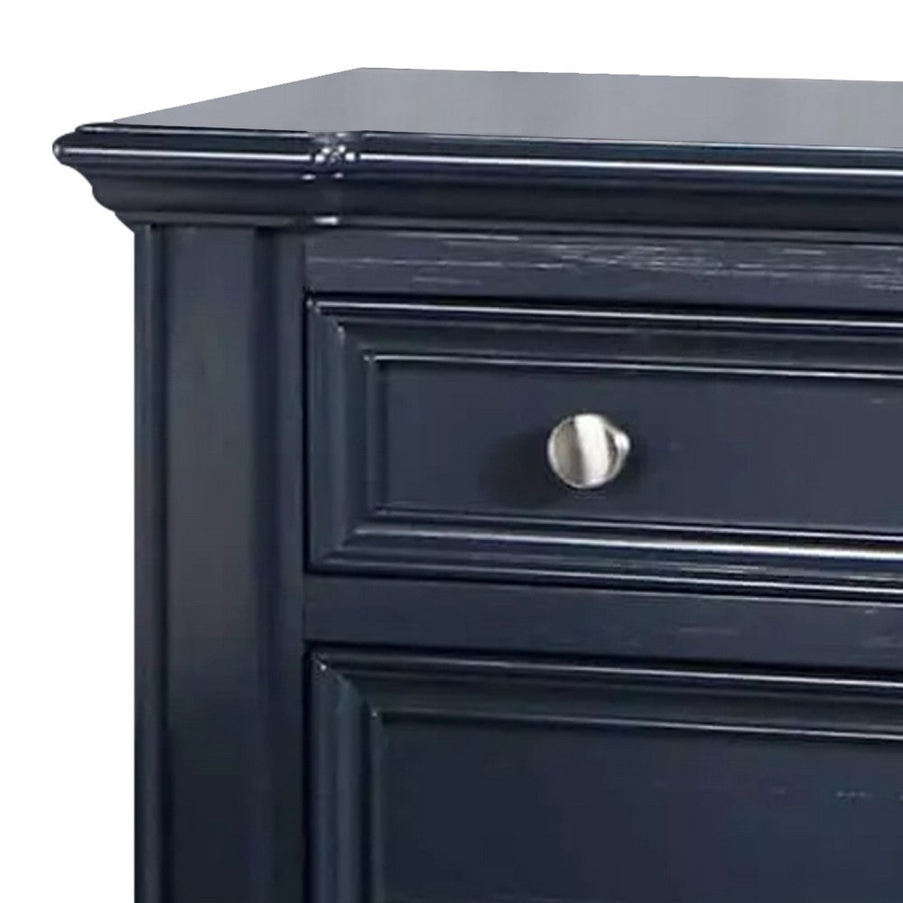 Benjara Zeny Nightstand, 1 Cup Handle Drawer w 1 Shelf, Slate Blue Solid Wood
