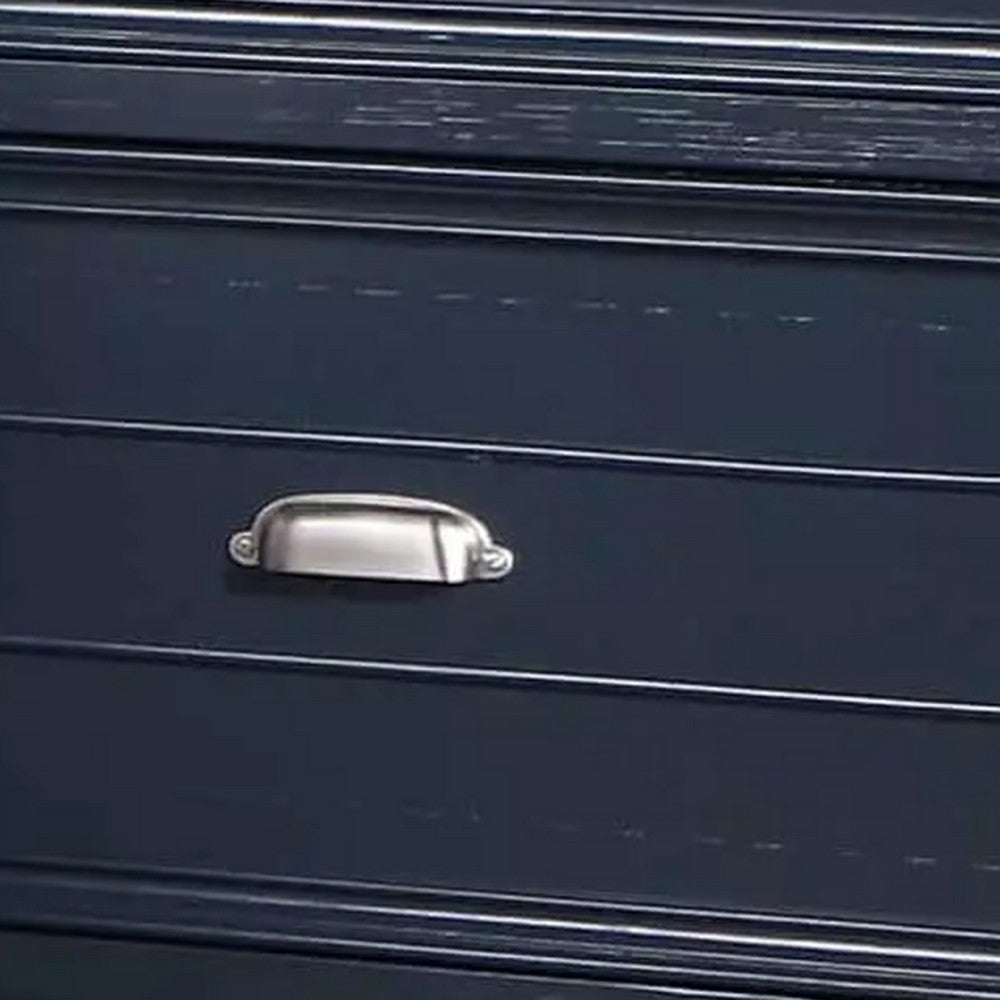 Benjara Zeny Nightstand, 1 Cup Handle Drawer w 1 Shelf, Slate Blue Solid Wood