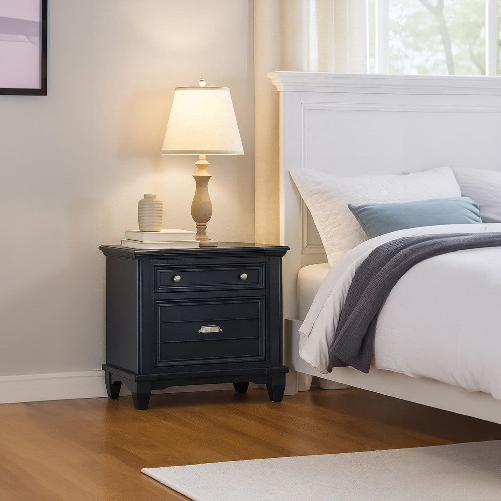 Benjara Zeny Nightstand, 1 Cup Handle Drawer w 1 Shelf, Slate Blue Solid Wood