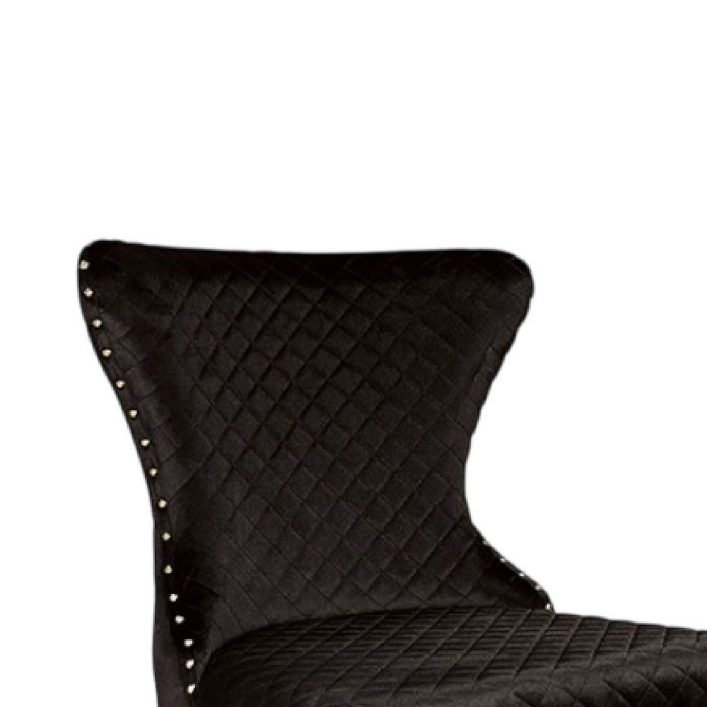 Benjara Anova Dining Side Chair Set of 2, Diamond Pattern Black Seat, Gold Leg
