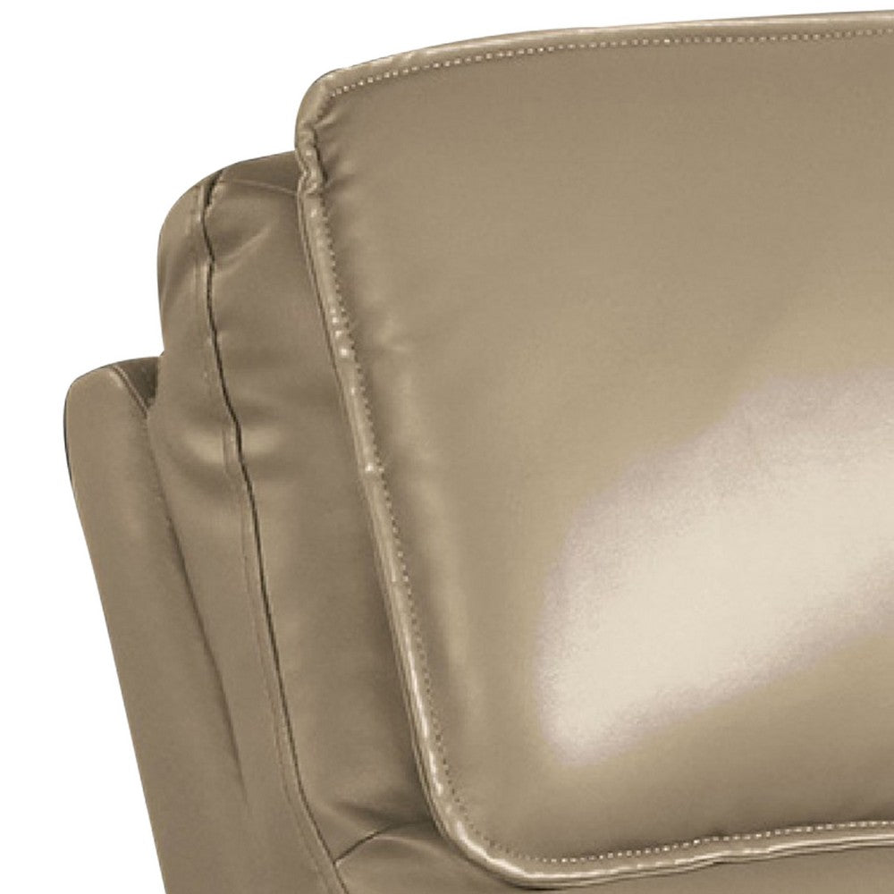 Benjara Sily Power Recliner Chair, Flange Trim, Foam Beige Faux Leather Seat