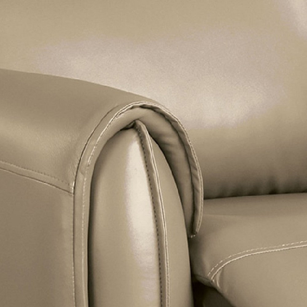 Benjara Sily Power Recliner Chair, Flange Trim, Foam Beige Faux Leather Seat