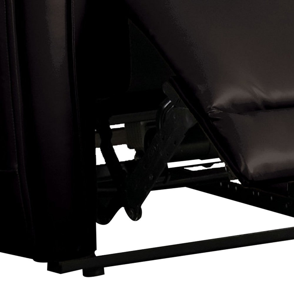 Benjara Sily Power Recliner Chair, Flange Trim, Foam Black Faux Leather Seat