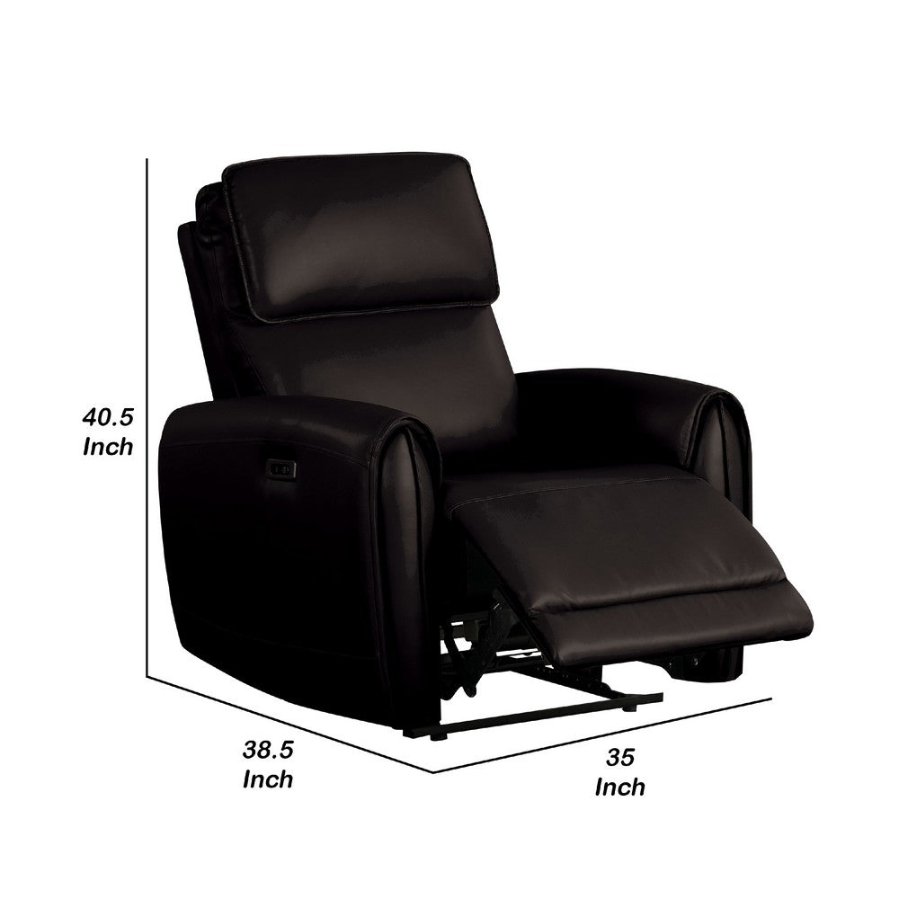 Benjara Sily Power Recliner Chair, Flange Trim, Foam Black Faux Leather Seat