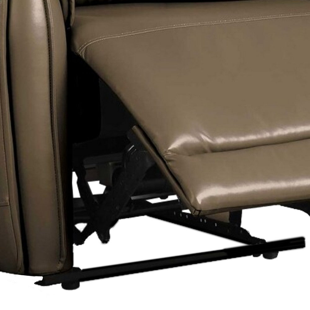 Benjara Sily Power Recliner Chair, Flange Trim, Foam Gray Faux Leather Seat
