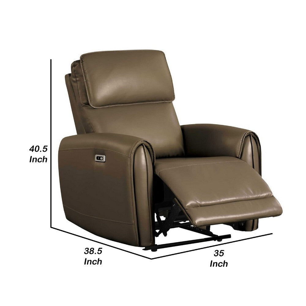 Benjara Sily Power Recliner Chair, Flange Trim, Foam Gray Faux Leather Seat