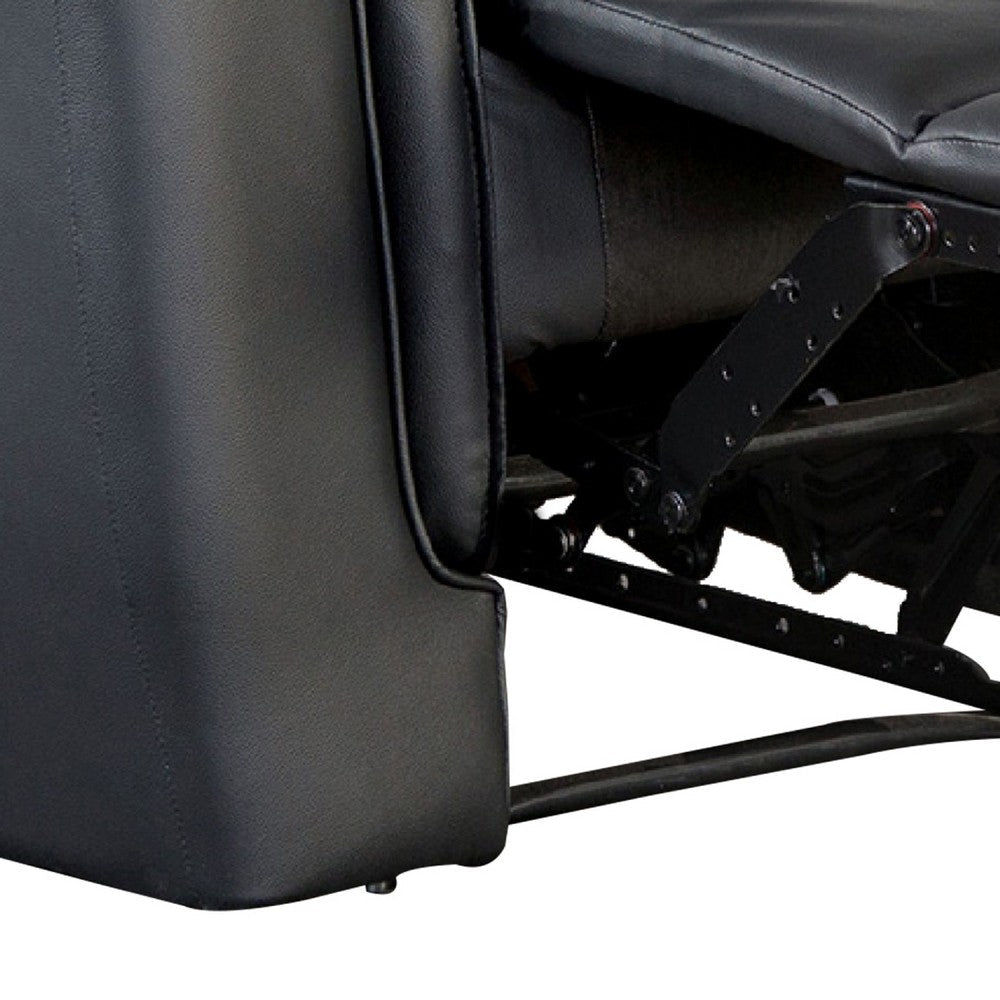Benjara Lenne Manual Recliner Chair, Flared Padded Arms, Black Leather Match