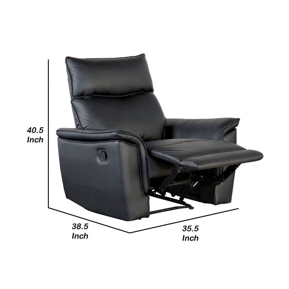Benjara Lenne Manual Recliner Chair, Flared Padded Arms, Black Leather Match