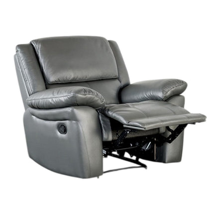Benjara Larus Manual Recliner Chair, Pillow Top Arms, Dark Gray Leather Match