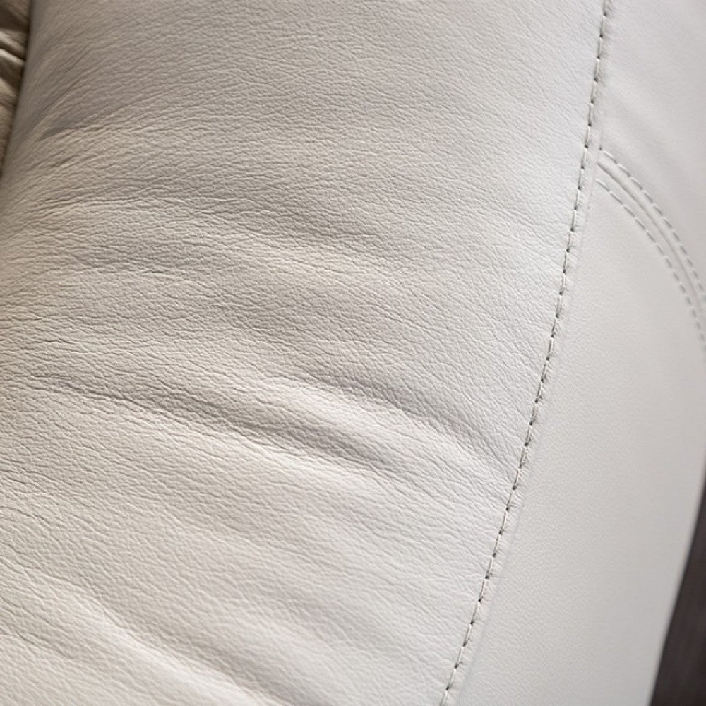 Benjara Larus Manual Recliner Chair, Pillow Top Arms, Off White Leather Match