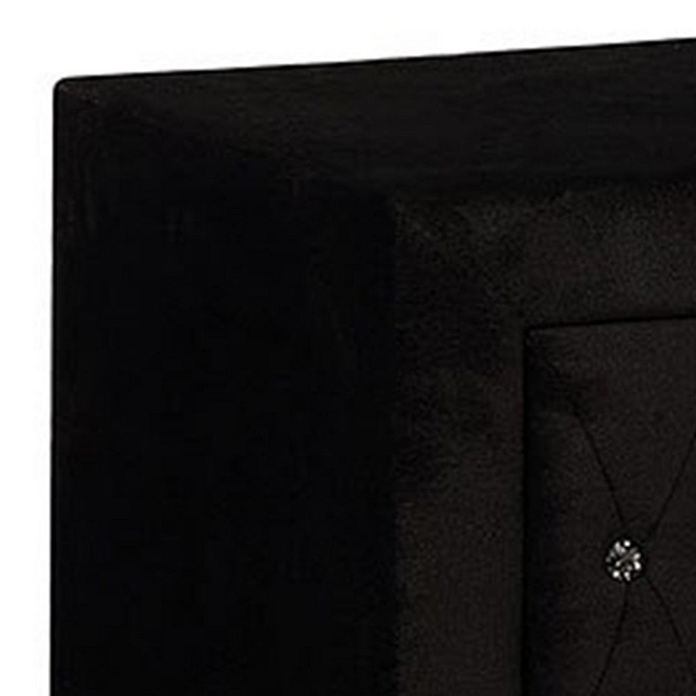 Benjara Rea Nightstand, 2 Drawers with Crystal Knobs, Black Velvet Upholstery
