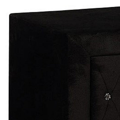 Benjara Rea Nightstand, 2 Drawers with Crystal Knobs, Black Velvet Upholstery