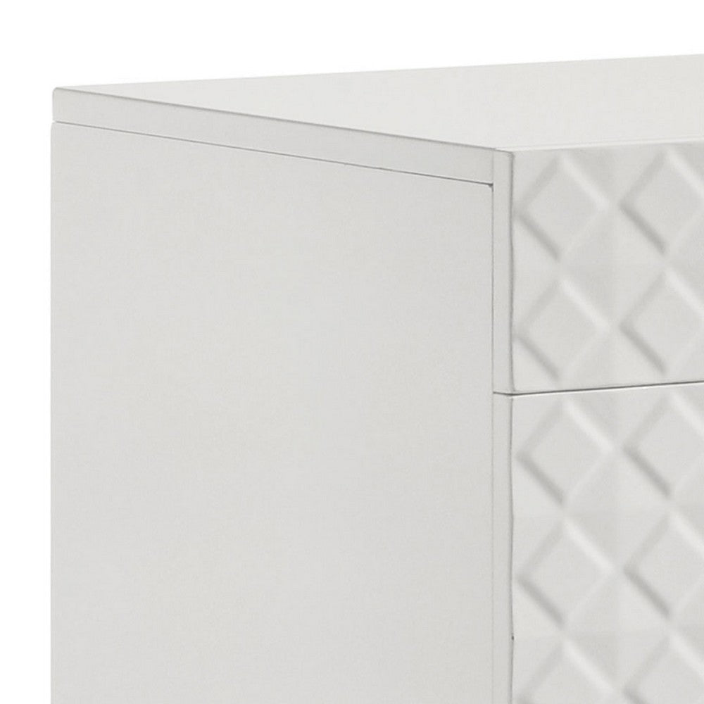 Benjara Dema 2 Drawer Nightstand, High Gloss White Textured Trim