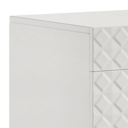 Benjara Dema 2 Drawer Nightstand, High Gloss White Textured Trim