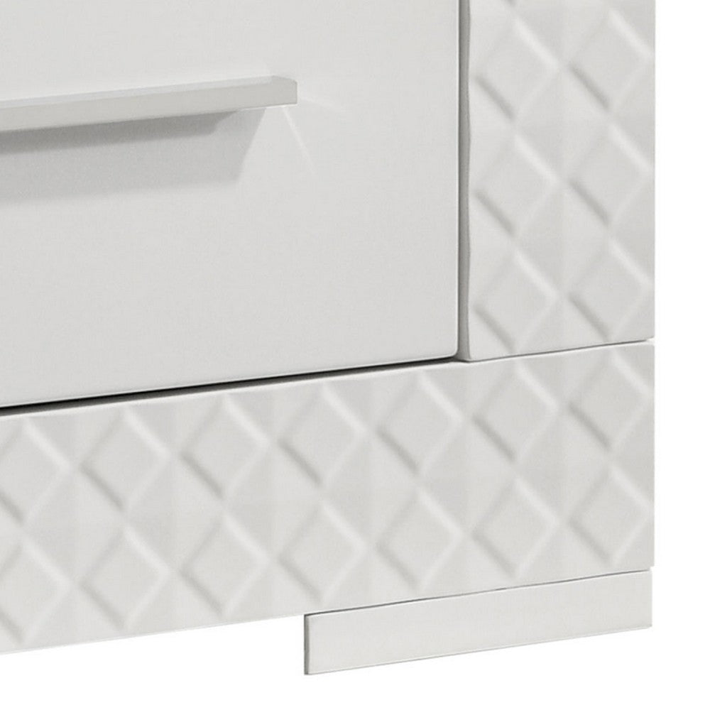 Benjara Dema 2 Drawer Nightstand, High Gloss White Textured Trim