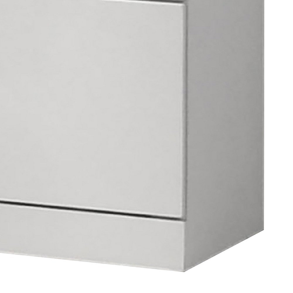 Benjara Dyl Nightstand, 2 Drawers with Gold Post Handles, White Melamine