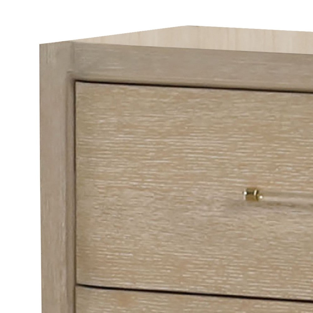 Benjara Fea Nightstand with USB Ports, 2 Drawers, Natural Oak Brown