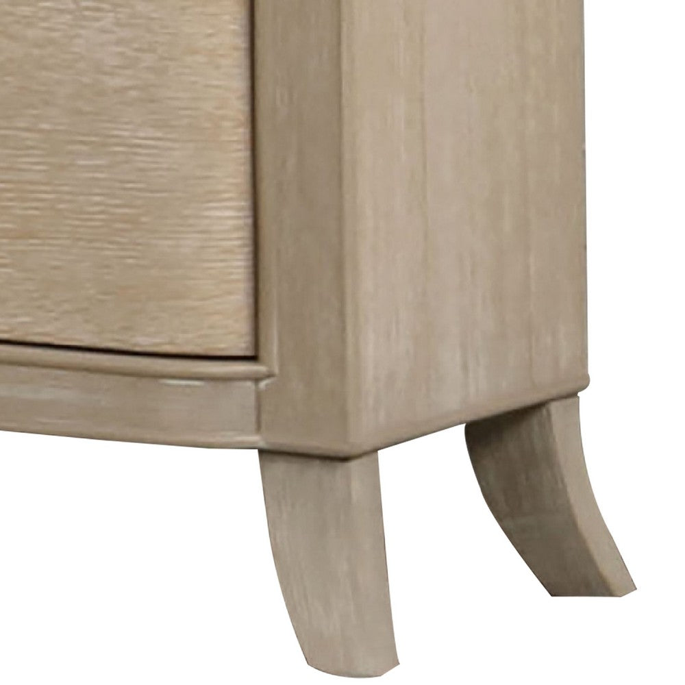 Benjara Fea Nightstand with USB Ports, 2 Drawers, Natural Oak Brown