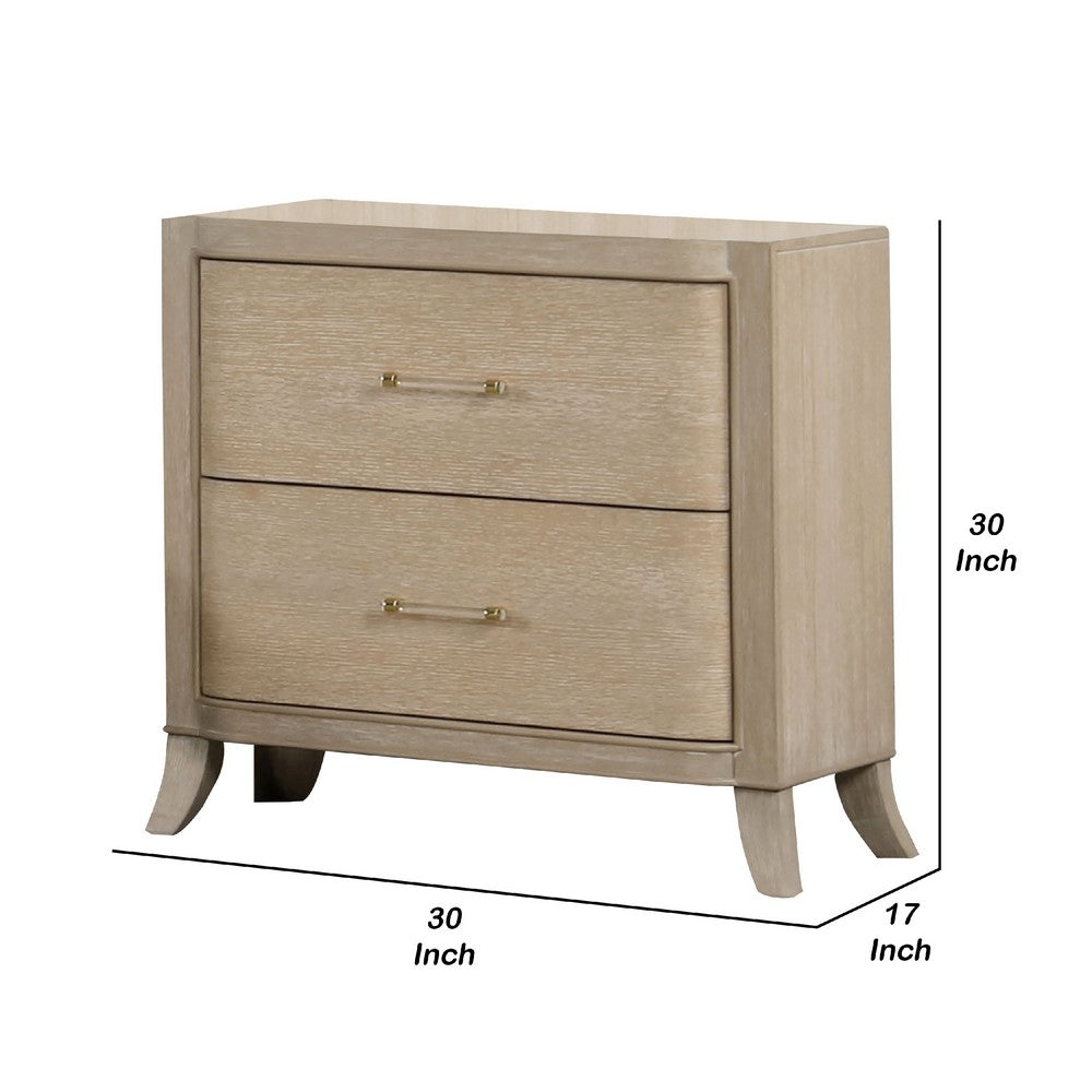 Benjara Fea Nightstand with USB Ports, 2 Drawers, Natural Oak Brown