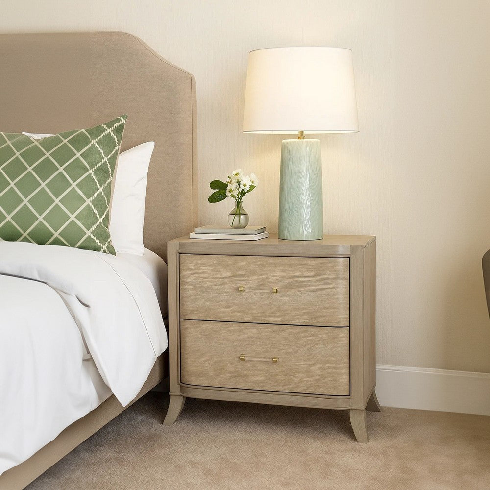 Benjara Fea Nightstand with USB Ports, 2 Drawers, Natural Oak Brown