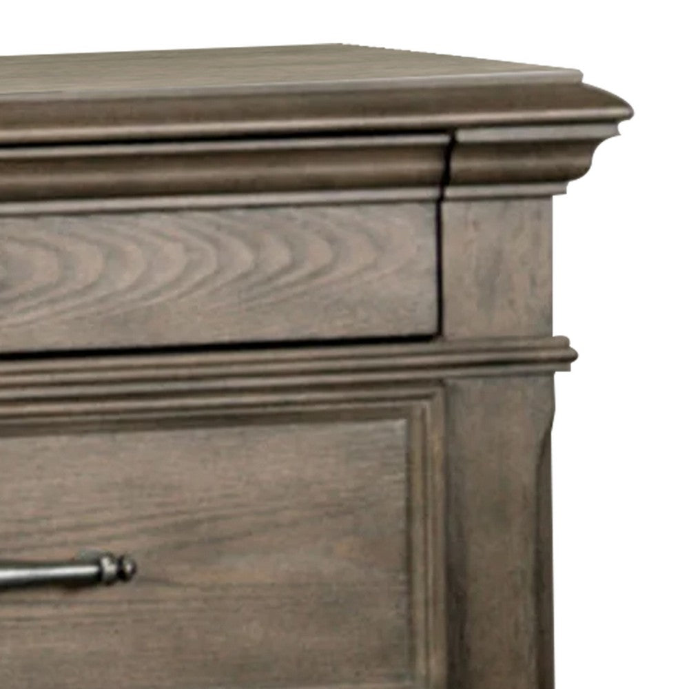 Benjara Zea Nightstand for Bedroom, 3 Drawers, Transitional Aged Oak Brown
