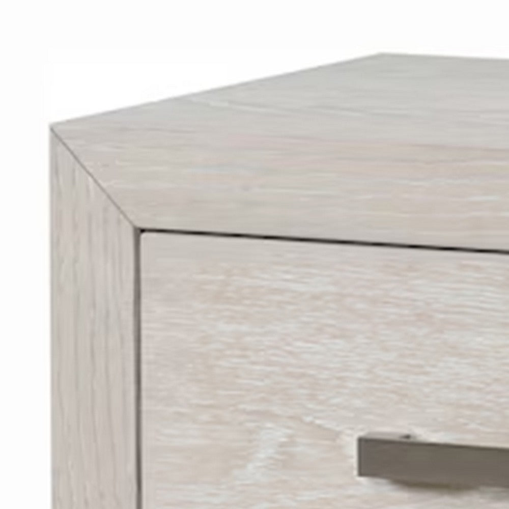 Benjara Kexa Nightstand, USB And LED, 2 Drawers Chrome Handles, Light Gray