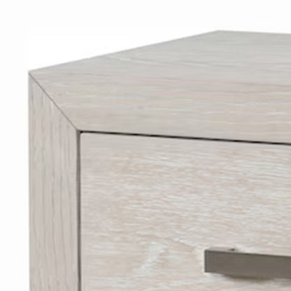 Benjara Kexa Nightstand, USB And LED, 2 Drawers Chrome Handles, Light Gray