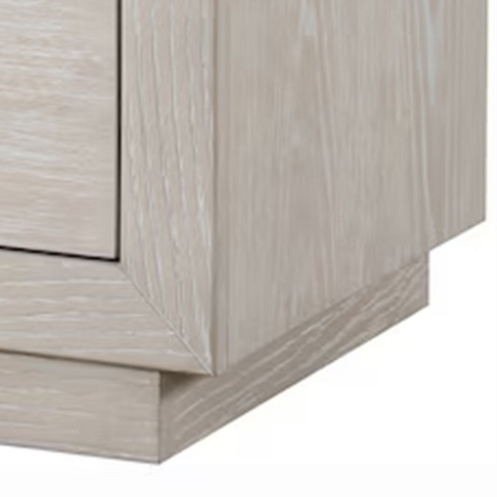 Benjara Kexa Nightstand, USB And LED, 2 Drawers Chrome Handles, Light Gray
